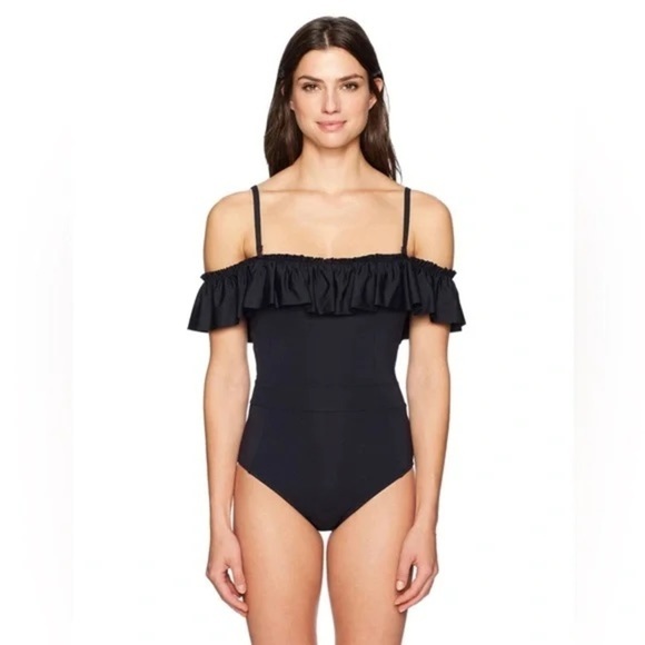 Bleu Rod Beattie Strapless Ruffle Overlay Black Monokini Maillot Swimsuit 14 - Picture 2 of 14